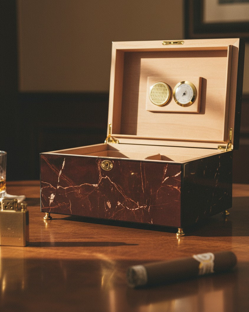 El Septimo Red Marble Humidor - Trilogy Collection