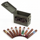 The 9-Hole Caddie Cigar Kit - Open ammo can humidor with 9 premium cigars including Crux Bull & Bear and Crowned Heads Mil Dias Sublime